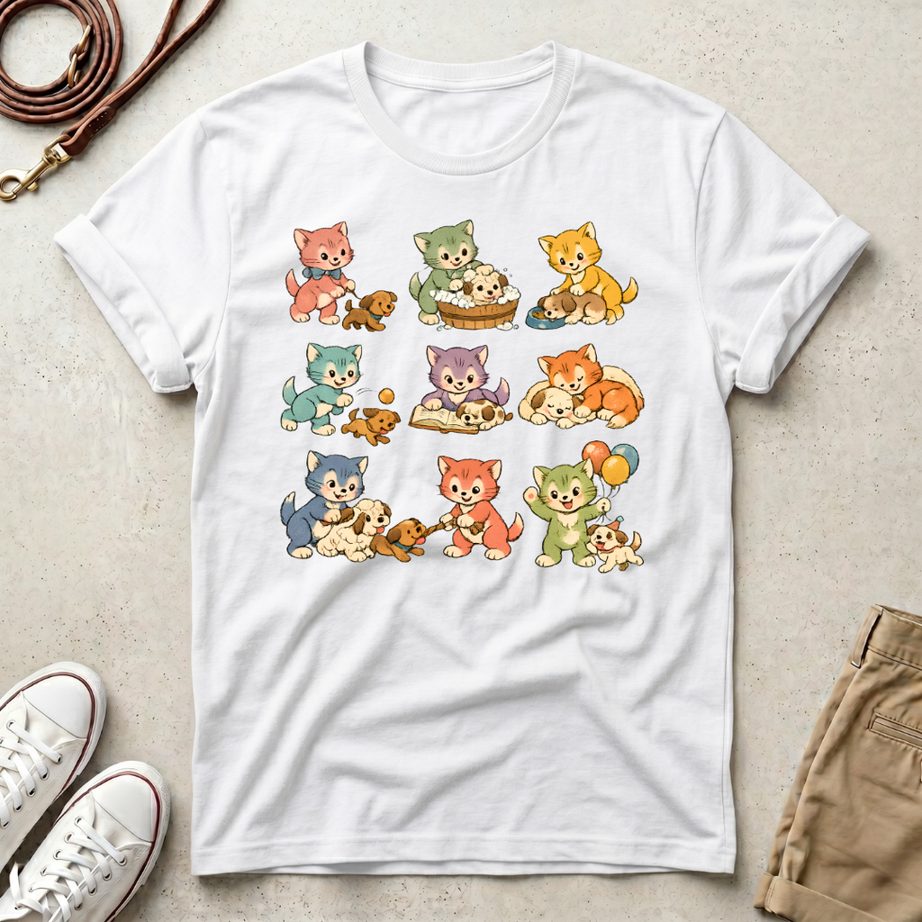Cute Retro Cat Patchwork T-Shirt